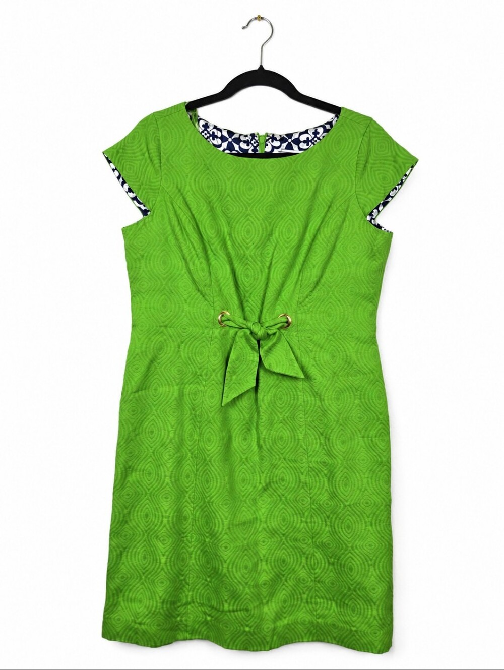 Jessica Howard Petite Lime Green Cotton Sheath Dress Tie Waist Resort Summer 12P